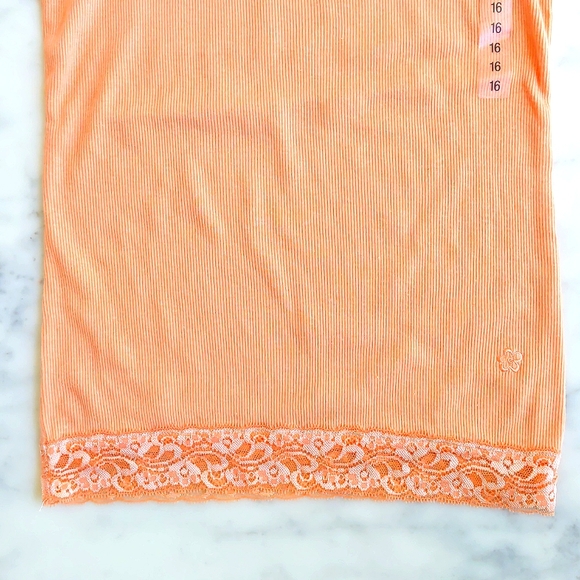 NWT. Limited Too Cotton Blended Orange Tank Top w/crystals, lace & embroidery. - Picture 3 of 4